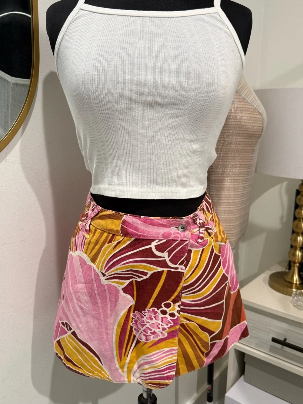 Vintage Dolce & Gabbana Floral Print Mini Skirt in Pink and Mustard - Picture 6 of 9